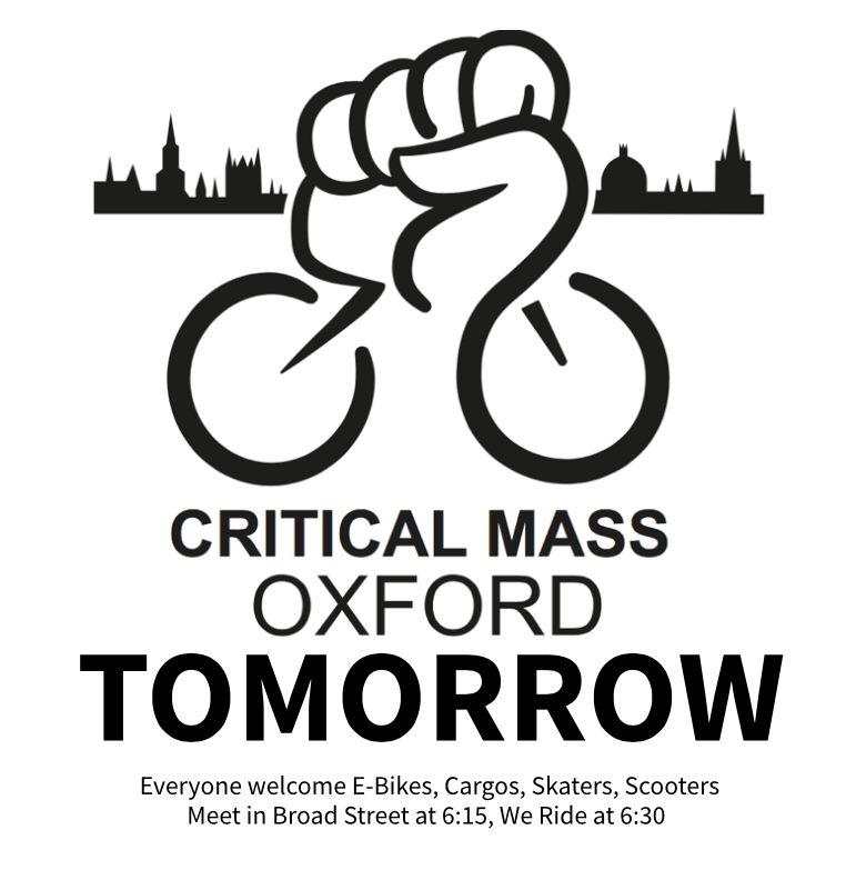 See everyone in Broad Street tomorrow for our April Critical Mass #Oxford  bring Flags, Balloons, Whistles, we love a whistle...

<a href="/PeterBarnett/">Peter Barnett</a> <a href="/huntingowls/">Walter Cundy💙</a> <a href="/ejngee/">Emily Gee</a>
<a href="/BrokenSpokeCoop/">Broken Spoke Bike Co-op</a> <a href="/timbearder/">Cllr Tim Bearder</a>
<a href="/JustThinkOXON/">Just Think</a> <a href="/Eco_Marston/">Marston Eco Group</a>
<a href="/XR_Oxford/">Extinction Rebellion Oxford</a> <a href="/JustThinkOXON/">Just Think</a>
<a href="/OxfordLung/">The Oxford Lung</a> <a href="/OxfdPedestrians/">Oxford Pedestrians Association</a>