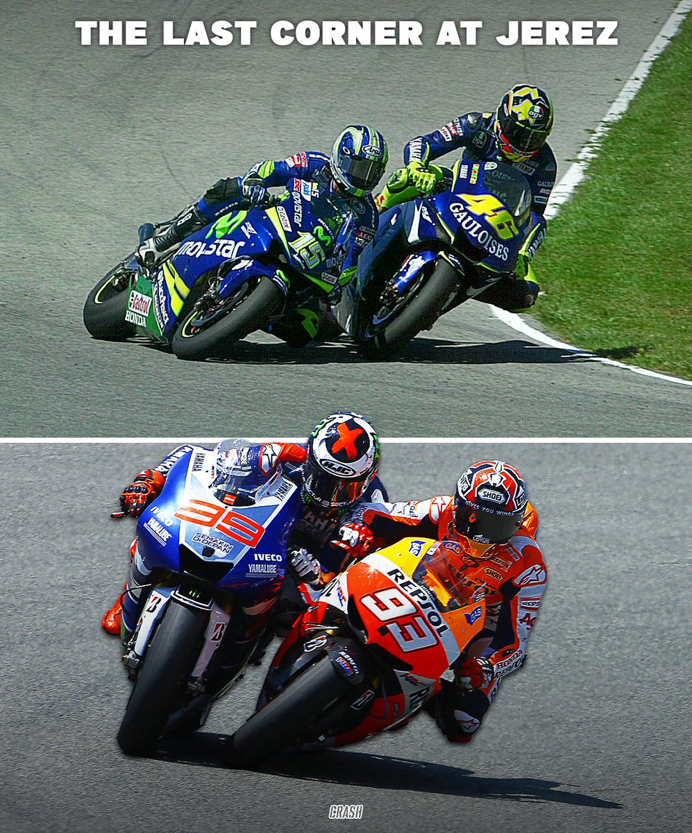 crash_motogp's tweet photo. The last corner at Jerez... 🍿🥊

2005 - Rossi vs Gibernau 
2013 - Marquez vs Lorenzo 

#MotoGP #SpanishGP https://t.co/4VhLOBZ2fz