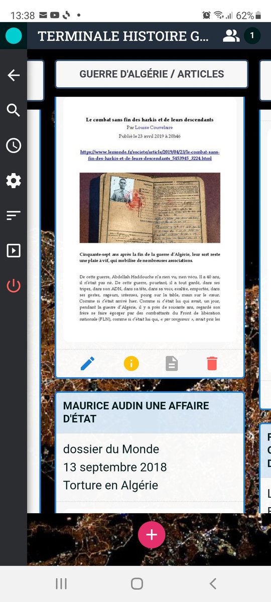 GuimonnetCh's tweet photo. Lecture des récits de la Guerre d'Algérie rédigés par les élèves de Tle du @LyceePissarro à partir d'une base de docts :  radio/vidéo @APHG_National/😉podcasts @andreloez😉/articles de quotidiens/cartes + articles de revues d'histoire distribués la demande. https://t.co/1pq0WIym5W
