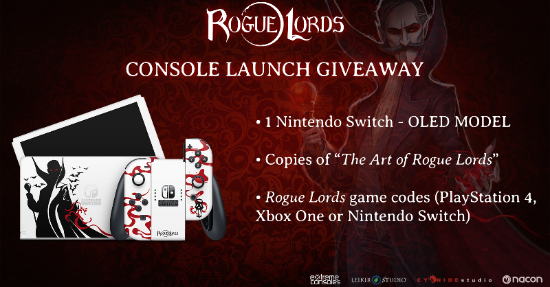Nacon's tweet photo. The Devil has something for you! 😈

To celebrate the Console Launch of @RogueLords, we're giving away a custom Nintendo Switch OLED, copies of "The Art of Rogue Lords" Artbook and codes of the game!

🗓️ Ends on May 8, 2022 at midnight.