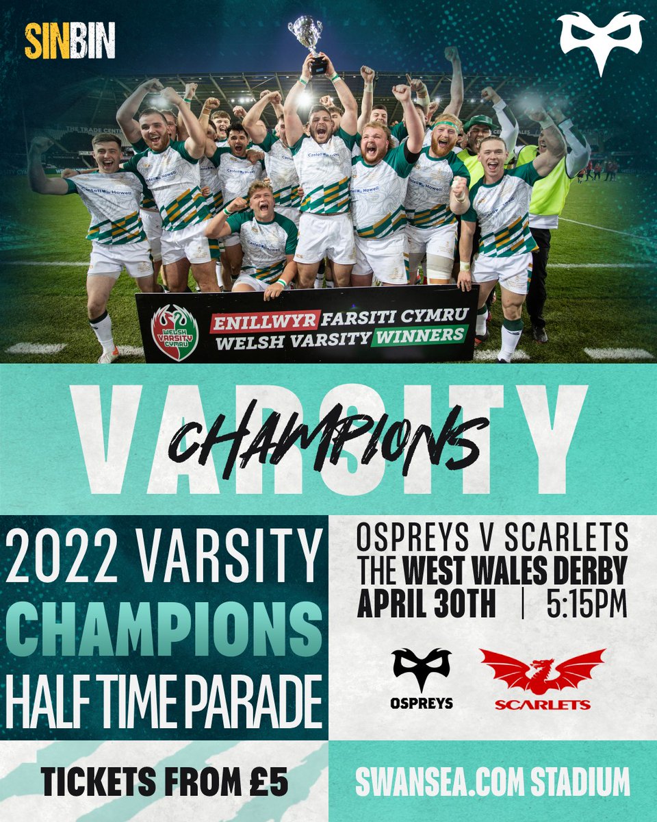 TheSinBin10's tweet photo. LLONGYFARCHIADAU @surfc_official 🏆
The team will be presenting the trophy during at the https://t.co/JbhUghWDfg Stadium on the 30th at the West Wales Derby as the @ospreys take on the @scarlets_rugby. Be there to properly celebrate our 2022 VARSITY CHAMPIONS 🥇
TICKETS IN BIO 🎟 https://t.co/iV3KiidWK5
