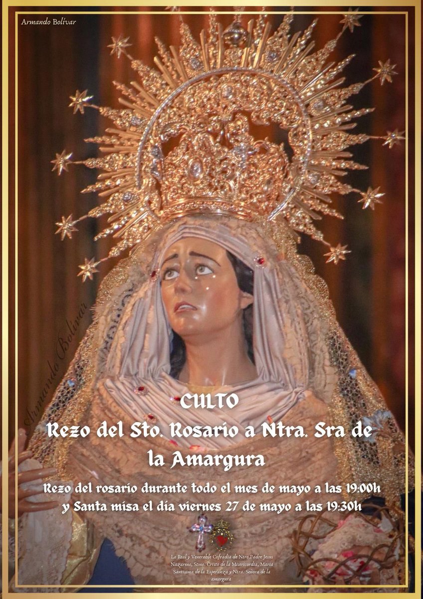 Durante todo el mes de mayo, a las 19:00 h en la Ermita del Calvario, se realizará el Rezo del Santo Rosario.
