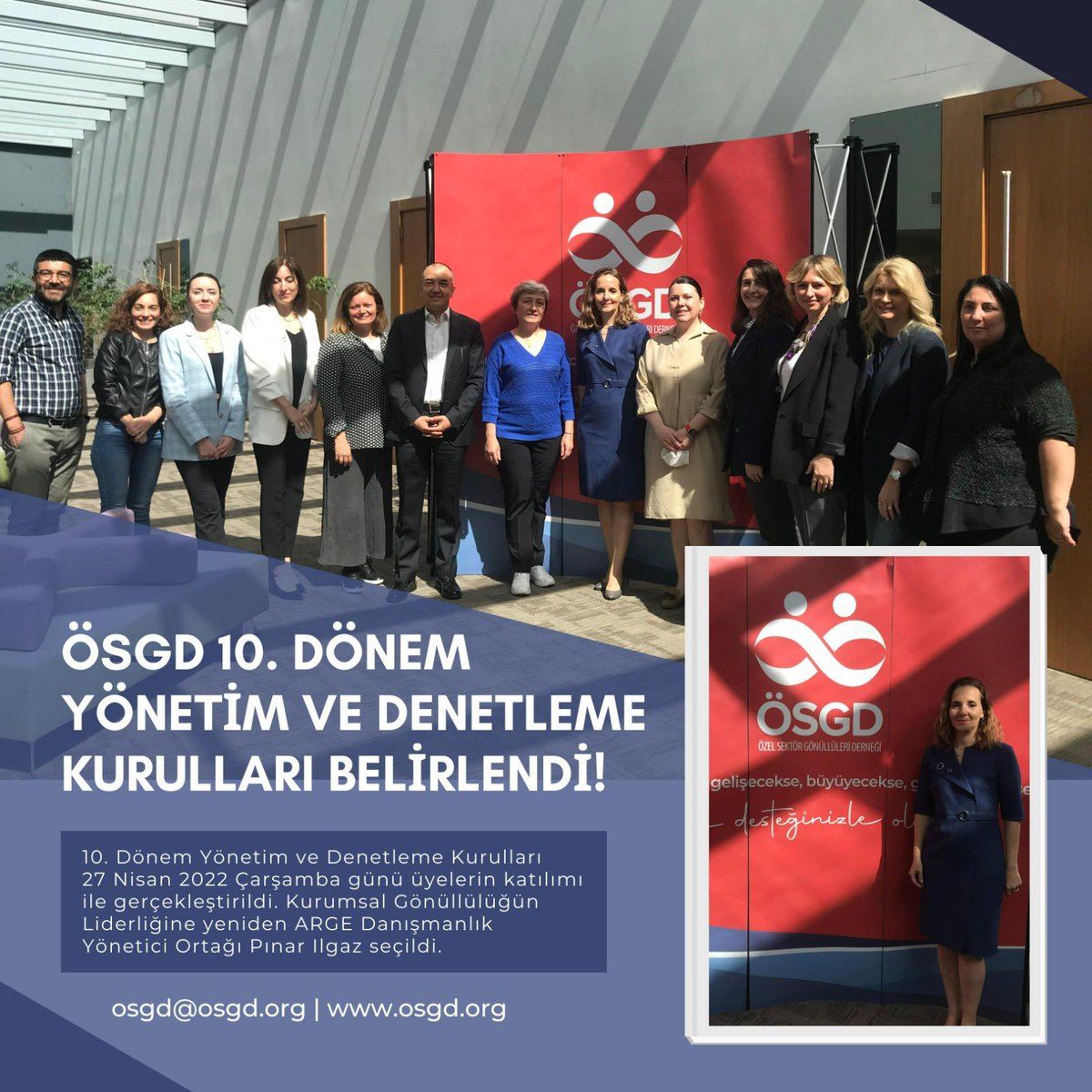ÖSGD (@osgd_) on Twitter photo Kurumsal Gönüllülük Programları ile gönüllülük çalışmalarını sürdüren, üye şirketleri, aktif gönüllüleri ve iş birliği yapılan STK’ları ile geniş gönüllülük ağı yaratan ÖSGD Yönetim Kurulu Başkanlığı’na yeniden <a href="/ARGEConsulting/">ARGE Consulting</a> Yönetici Ortağı Pınar Ilgaz seçildi! <a href="/pilgaz/">PINAR ILGAZ</a> 👏🏼
#osgd Kurumsal Gönüllülük Programları ile gönüllülük çalışmalarını sürdüren, üye şirketleri, aktif gönüllüleri ve iş birliği yapılan STK’ları ile geniş gönüllülük ağı yaratan ÖSGD Yönetim Kurulu Başkanlığı’na yeniden <a href="/ARGEConsulting/">ARGE Consulting</a> Yönetici Ortağı Pınar Ilgaz seçildi! <a href="/pilgaz/">PINAR ILGAZ</a> 👏🏼
#osgd