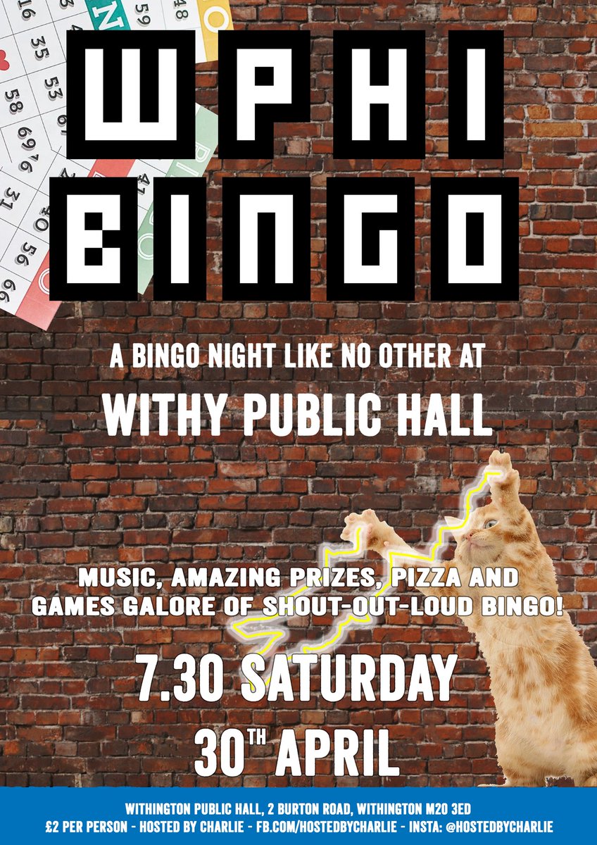 THIS SATURDAY! Music, amazing prizes, pizza and games galore of shout-out-loud bingo! 7.30pm / £2 per person / Pay on the door 🏆🎉