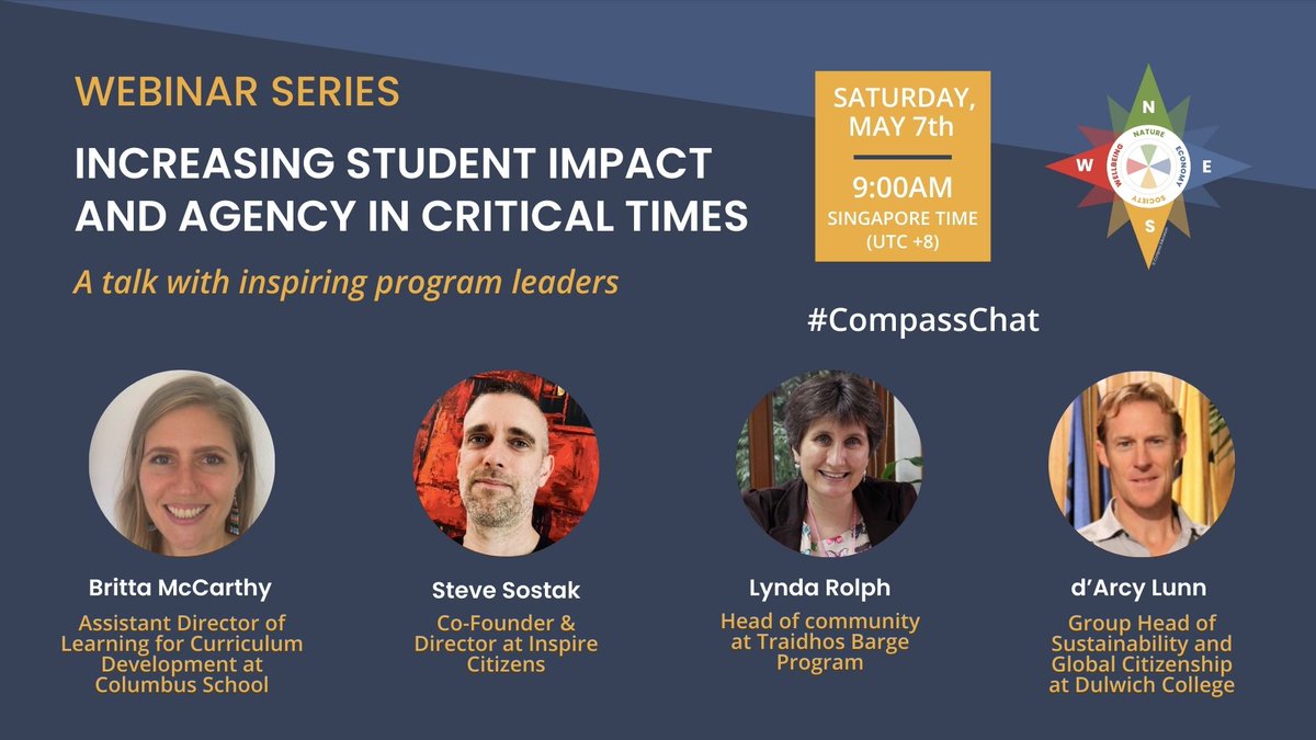 Compass_Ed's tweet photo. Compass Webinar - Join us for a conversation with inspiring program leaders as they share some of their insights, strategies &amp; tools for enabling students to engage positively &amp; thoughtfully in the world. Sign up now!
#CompassChat #webinar #edchat
https://t.co/feAsOSpFH9 https://t.co/RAS4uZ1e4e