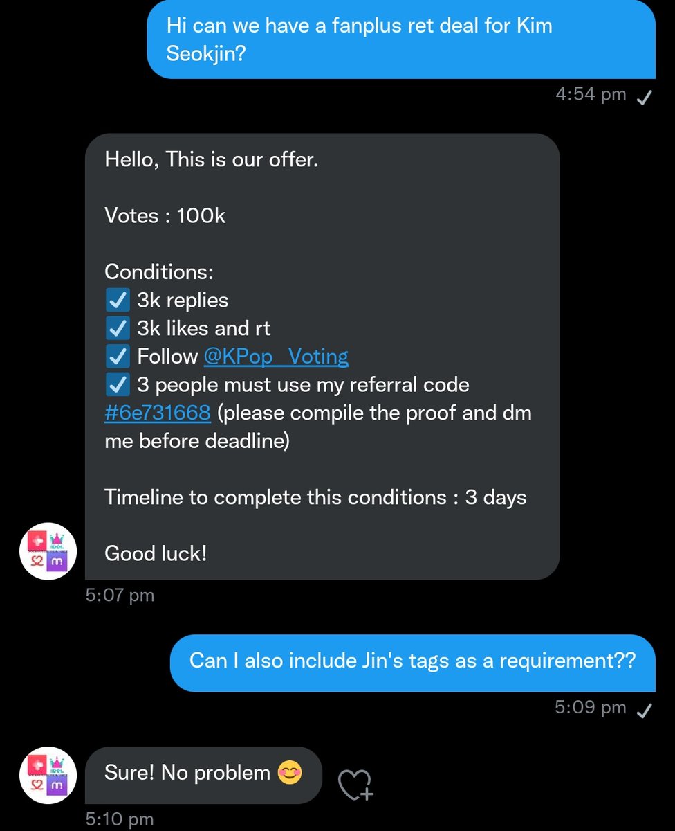 Lei_Cerna's tweet photo. Fanplus rt deal for Jin fr @KPop__Voting
100k Vts

☑️3k replies, rt, likes
☑️3 people must use referral code 
#6e731668 (dm me the proof)

To achieve 3k replies, reply + ⬇️

Listen to #Yours_Jin the beautiful OST and #SuperTuna_Jin the global viral hit song by #BTSJIN of @BTS_twt https://t.co/dX97idvOP4