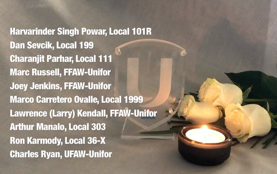 April 28th marks the National #DayofMourning where we remember workers who died, were injured, or became ill from their job. Unifor remembers the 10 members who lost their lives in the past year at work.