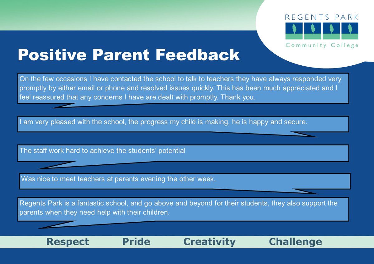 We are delighted to see such lovely comments from our recent parental feedback survey.
