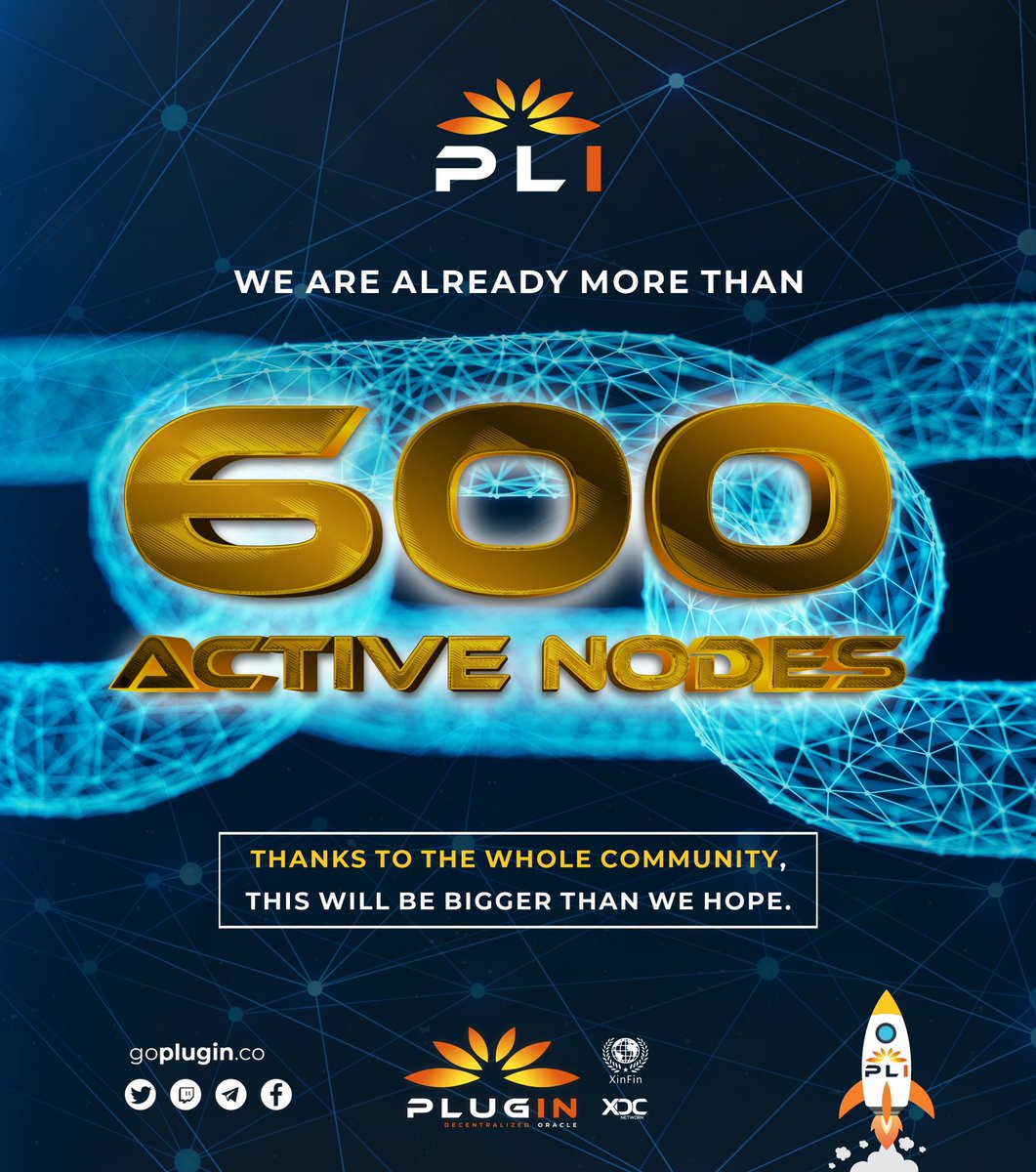 GoPlugin's tweet image. Dear Members,
We are delighted to inform that we have successfully crossed another milestone of 600 active nodes. We thank you all for the continued support for making it possible!
#XDCNetwork
#FlyOutOfTheBox
#NodeOperators
#PLI