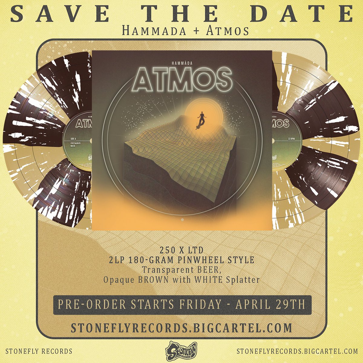 Hammada_Band's tweet photo. It's coming...SAVE THE DATE! 🏜

Pre-order starts Friday, April 29!

Release through #StoneFlyRecords 🖤

@AkaTaKlysm 

#hammada #stonerrock #stoner #desertrock #psychedelicrock #doom #vinyl #vinylrelease #atmos #stonerdoom #rockandroll #fuzz #rock #heavypsych #heavyrock #psych https://t.co/0q6mgRDgjV