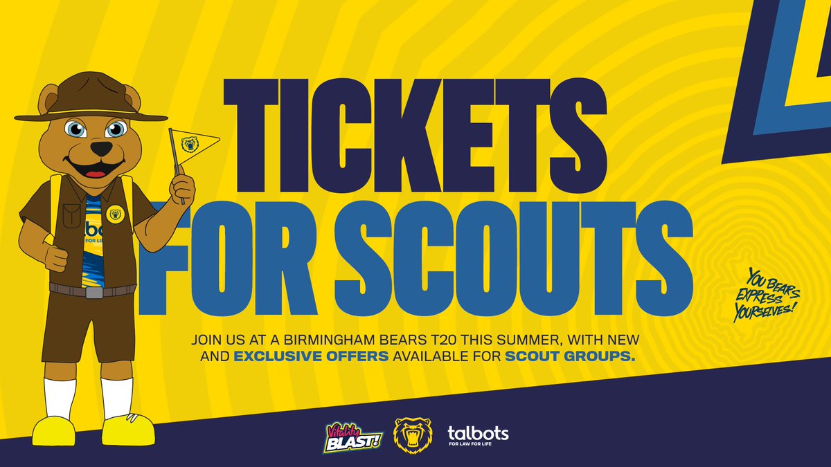 Calling @BirminghamScout, <a href="/WarksScouts/">Warwickshire Scouts</a>, <a href="/scouts/">Scouts</a>...

All packages will include a free Bears badge. 🏏

📝 bit.ly/3vnevnk

🐻#YouBears | #Unmuzzled