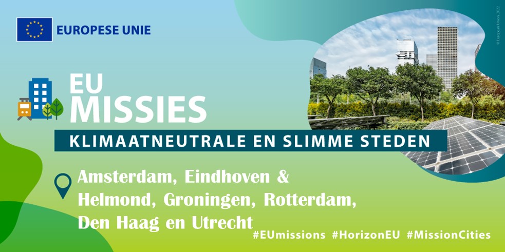 EUinNL's tweet photo. 100 steden zijn gekozen om deel te nemen aan de 🇪🇺-missie voor klimaatneutrale en slimme steden 2030. Voor 🇳🇱 doen Amsterdam, Eindhoven &amp; Helmond, Groningen, Rotterdam, Den Haag en Utrecht mee.
Wat gaan deze steden doen? ➡️https://t.co/gPYQMcfOlt
#MissionCities #HorizonEU https://t.co/fnzdstB6nj