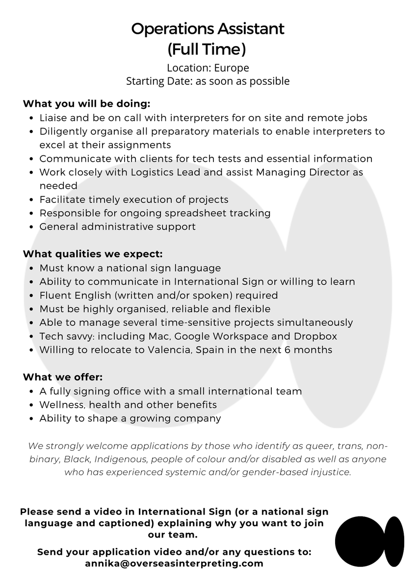 📣 We are looking for a new Operations Assistant as soon as possible 📣

❗ Signers only ❗

#VisualAccessibility