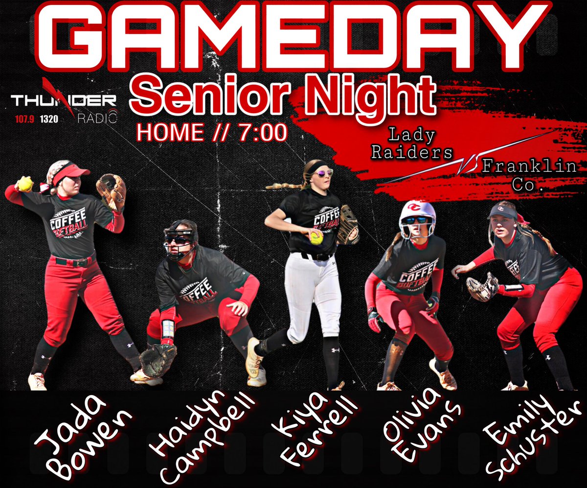 WMSRradio's tweet photo. Y’all come out and celebrate @CCLadyRaiders seniors @OliviaE00872768 Jada Bowen, Haidyn Campbell, @EmilySchuster03 and Kiya Ferrell with us tonight. 
⌚️ 7pm first pitch | senior festivities before. 
📻 107.9 FM | 1320 AM | Manchester Go App

#WeAreCommunityRadio https://t.co/XiYmIw0TcN