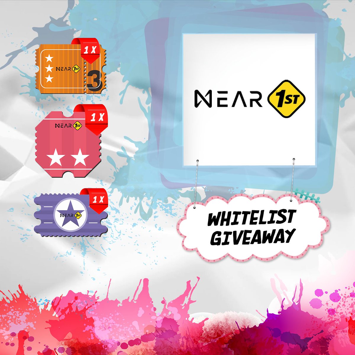 #Near1st GIVEAWAY
1x WL spot ⭐ ⭐ ⭐, 1x WL spot ⭐ ⭐, 1x WL spot ⭐ 
1⃣Follow @near1st &amp; <a href="/mikey42124/">Happy Mikey (💙,🧡)</a>
2⃣Like+RT and tag 3 friends
3⃣comment" Weekly $NEAR NFT giveaways on 
@near1st - the first tokenless Launchpad on #NEAR "
4⃣Join Discord discord.com/invite/Bs8J7SX…
End time: 48 hr