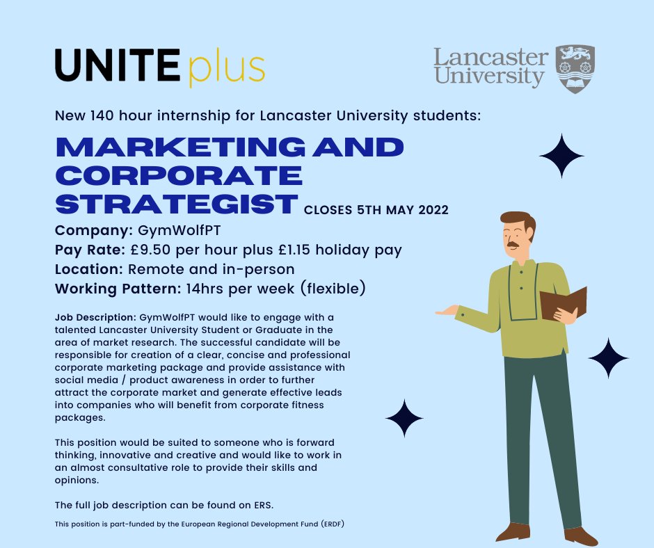 UNITEplusLanc's tweet photo. New: 140 Hour Internship

Paid: National Living Wage

Company: GymWolfPT

Closing Date: 05/05/22

https://t.co/ZRdSpAISDt https://t.co/mRFIiHbrxL