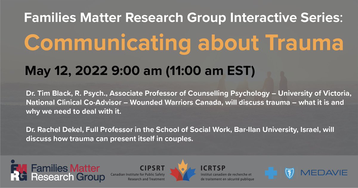 garnetfamilies's tweet photo. Join us on May 12th for a virtual event on communication and trauma featuring presentations by Drs. Tim Black and Rachel Dekel who specialize in working with individuals who have been exposed to trauma as well as those who are close to them.

Registration: https://t.co/3zyzXuNPHo https://t.co/yAanliroIn