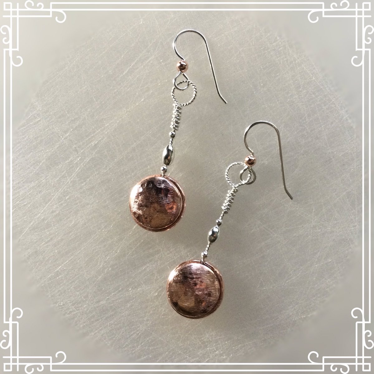 Hammered Copper Sterling Silver Earrings #earringsoftheweek #mothersdaygiftideas #earrings #jewelrydesigner #jewelrylover