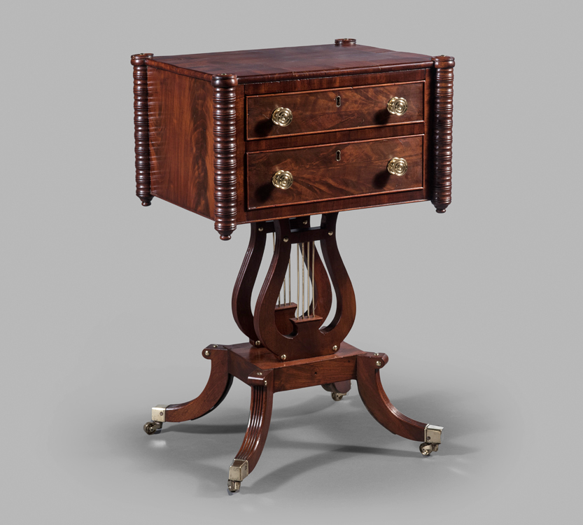 AntiquesMag's tweet photo. This fashionable Grecian-style sewing table was modeled from a design in Thomas Sheraton’s book: The Cabinet Maker and Upholsterer’s Drawing Book.

Ladies work table, c. 1810-1815.

#AntiqueOfTheDay #MESDA #SewingTable https://t.co/JEEMXkzcQa