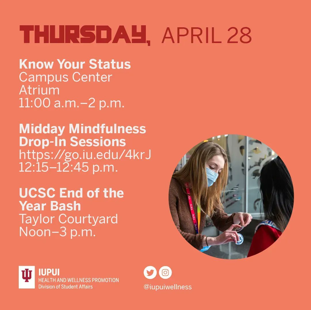 IUPUIwellness's tweet photo. Three big programs today! Stop by, take a break, and bust some stress. #JagWELL #iupui #stressbustersweek https://t.co/l0InpxU17P