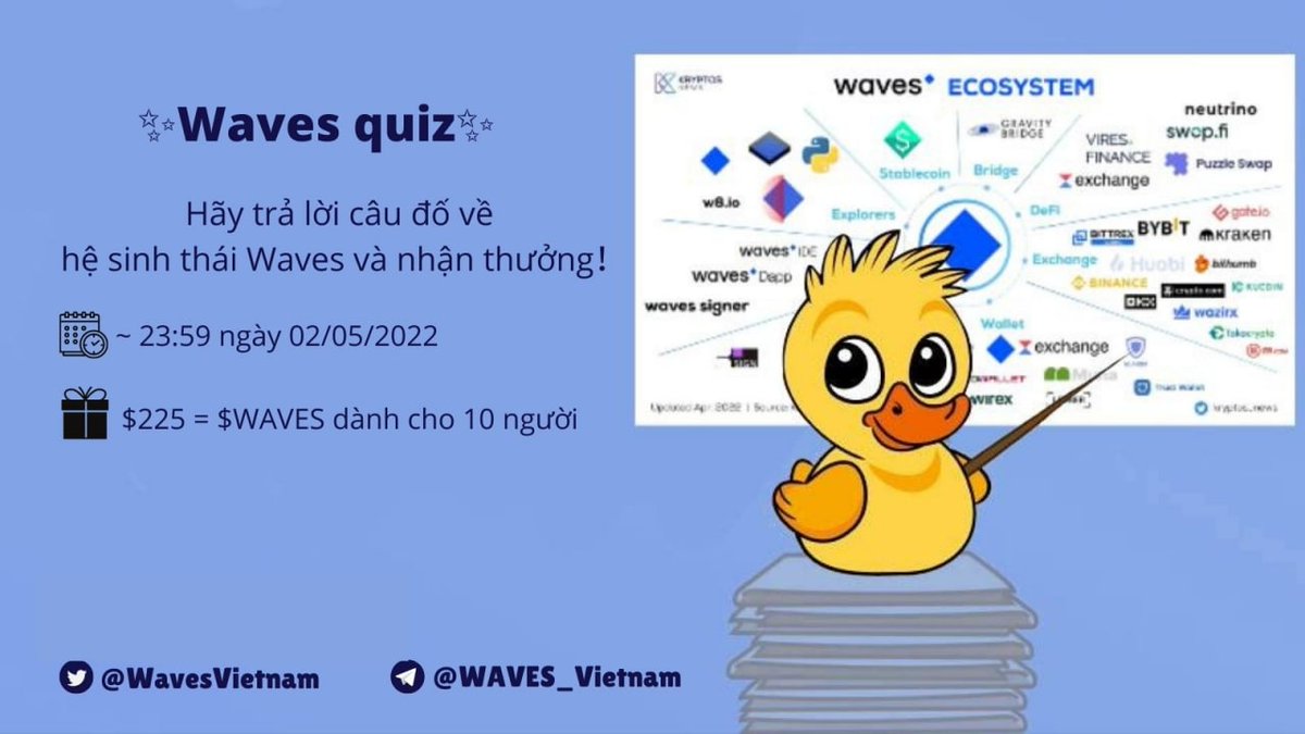 WavesVietnam's tweet photo. TỈM HIỂU VỀ HỆ SINH THÁI WAVES 

🎁Tổng giải thưởng: $225 dành cho 10 người trả lời đúng và may mắn nhất
🗓Hạn tham gia: 23:59 ngày 02/05/2022 

Thông tin chi tiết: https://t.co/RP7XGGFnlt https://t.co/fJmt1HKQcM