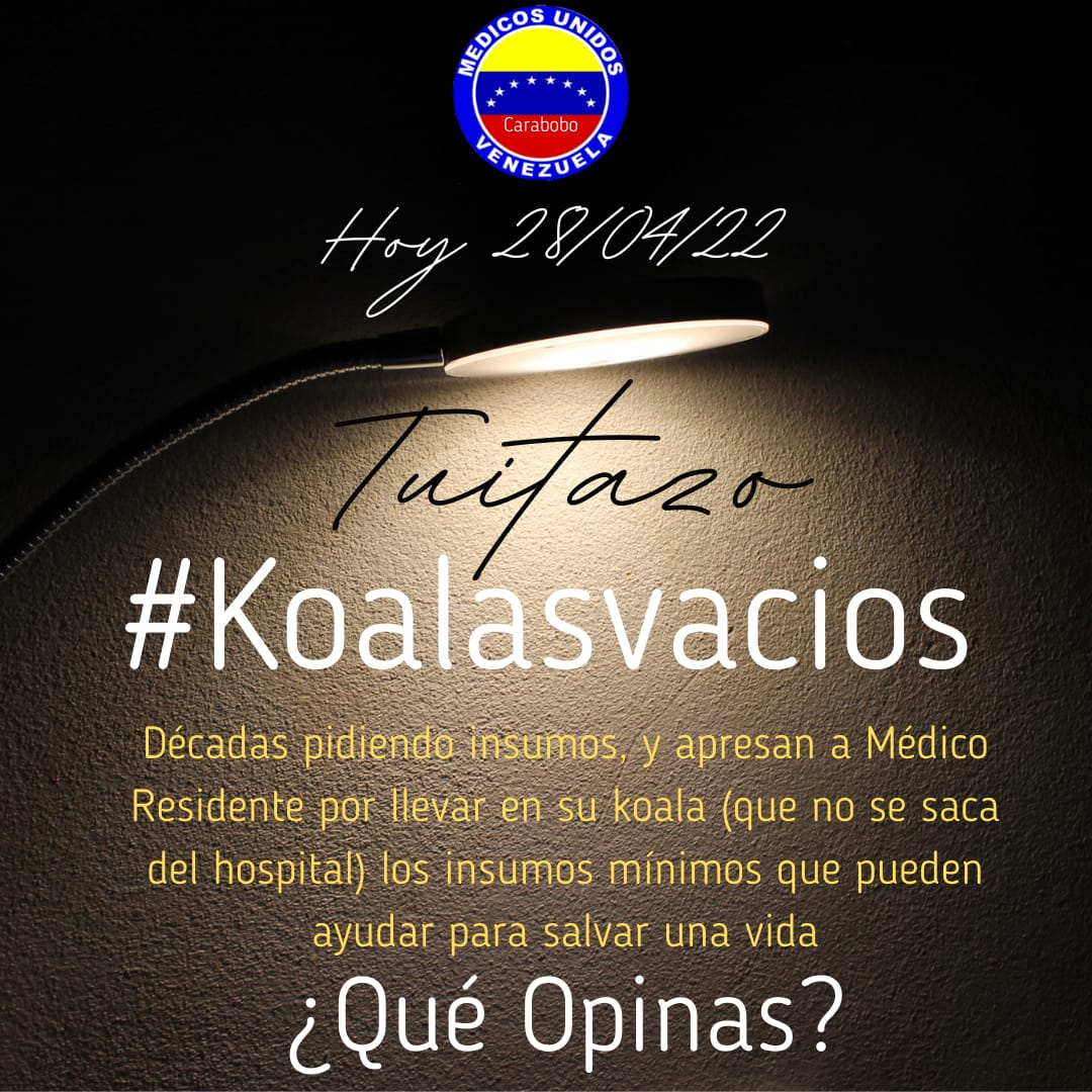 muvcarabobo's tweet image. Los médicos salvamos vidas, no pertenecemos a ningún grupo que favorezca el deterioro de nuestros hospitales, por el contrario, sacamos de nuestros bolsillos para nuestra bioseguridad y asi poder seguir ayudando a los pacientes. #KoalasVacios es nuestra protesta #TUITAZO ¡Únete!
