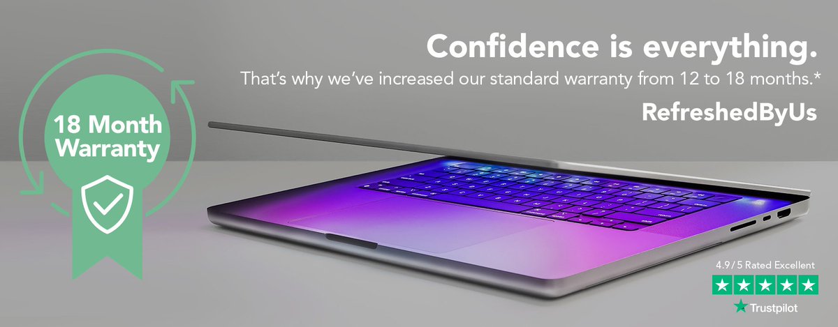 RefreshedByUs's tweet photo. There can be reservations behind refurbed tech which is why we've decided to eradicate any doubt. We have so much #confidence that we've increased all our #warranties from 12 to 18 months!*

*Limited time only
#consumerconfidence #businesssolutions #refurbished #technology https://t.co/xyaZ6fpe37