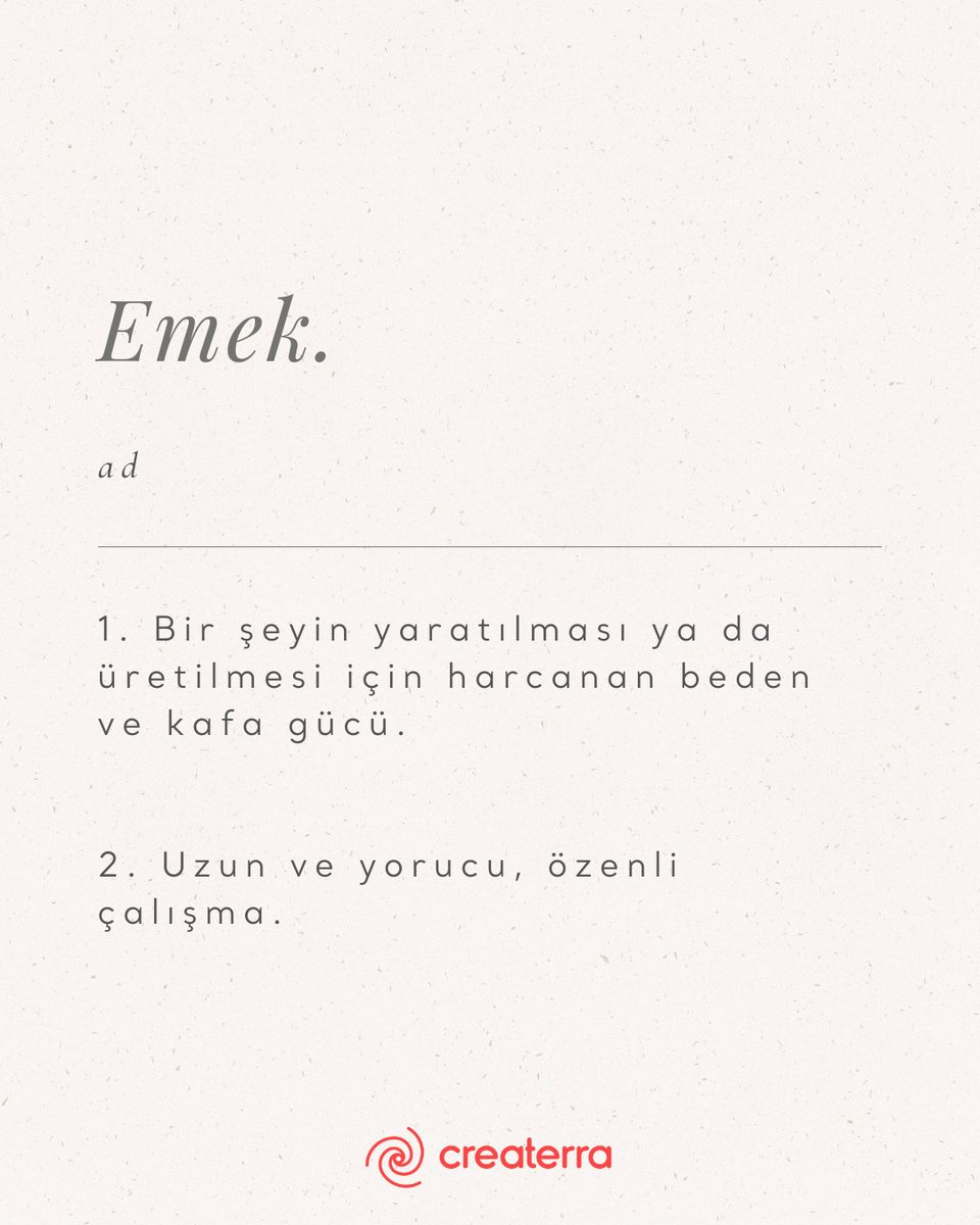 createrra_co's tweet photo. Createrra olarak, özen göstererek çabayla ve emekle elde edilen her şeyin değerinin büyüklüğüne inanıyoruz. Emek verdiklerimiz hayal ettiğimiz sonuçlara vardığında hayatı daha değerli kılarız. Emeğin, emektarın, alın terinin, dayanışma ve yardımlaşmanın günü 1 Mayıs kutlu olsun. https://t.co/wBT4oR7Mcn