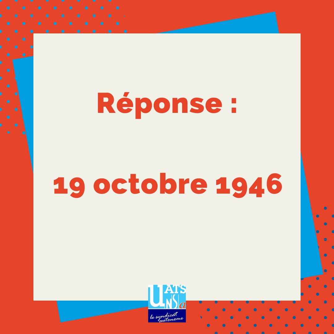 Suite à notre #MercrediQuiz sur l'année de publication du premier texte régissant le droit syndical dans la Fonction publique.

Félicitations à tous ceux ayant trouvé la bonne réponse ! 👏

#LeSaviezVous ❓
⬇️