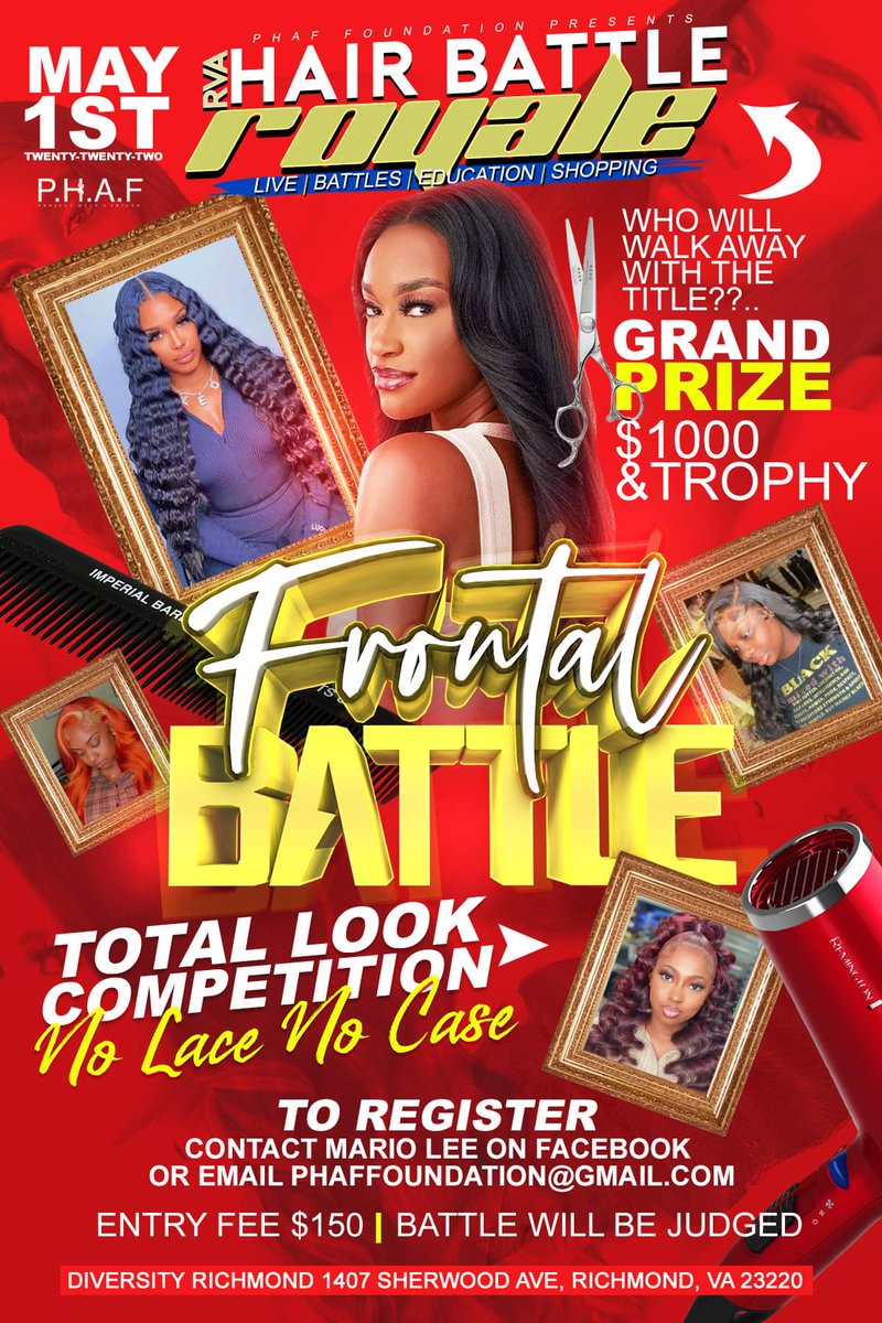 Registration still going on.  #rvahairbattleroyale #RVA #VA #Richmondva #America #rvahairstylist #vahairstylist #dmvhairstylist #Quickweave #FrontalBattle Email us today.