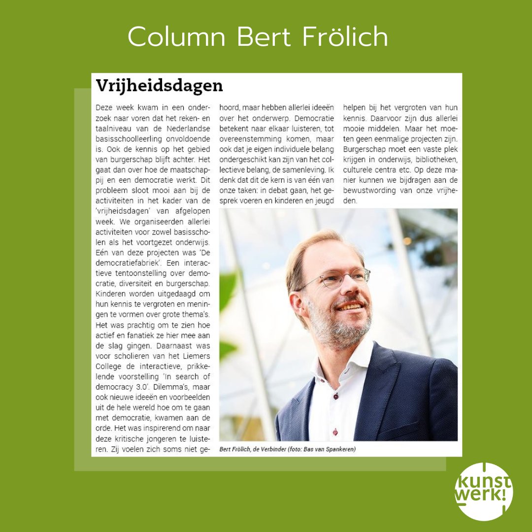 De nieuwste #column van <a href="/BertFrolich/">Bert Frölich</a> in de Zevenaar Post, een Liemers Helemaal Goed Courant - #Vrijheidsdagen🗞

#democratiefabriek #rijnbrink #insearchofdemocracy