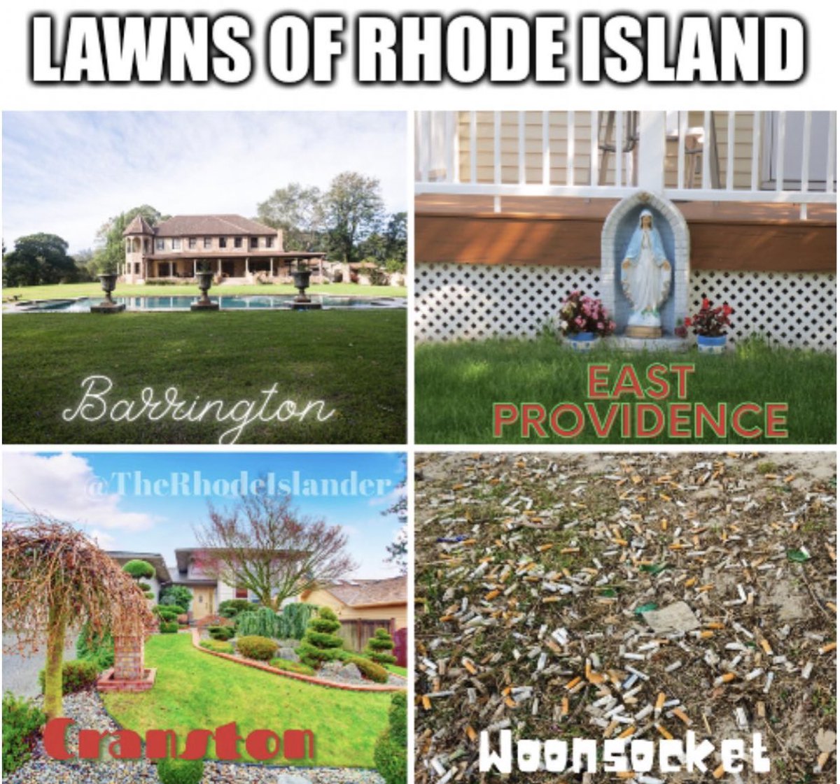 TheRhodeMeme's tweet photo. Lawns of Rhode Island! 
🌾🦗🌱🚬🖼🤣
#TheRhodeIslander #Barrington #EastProvidence #CranstonRi #Woonsocket #RhodeIsland #LawnCare #RhodeIslandMemes https://t.co/IgLundIlXI
