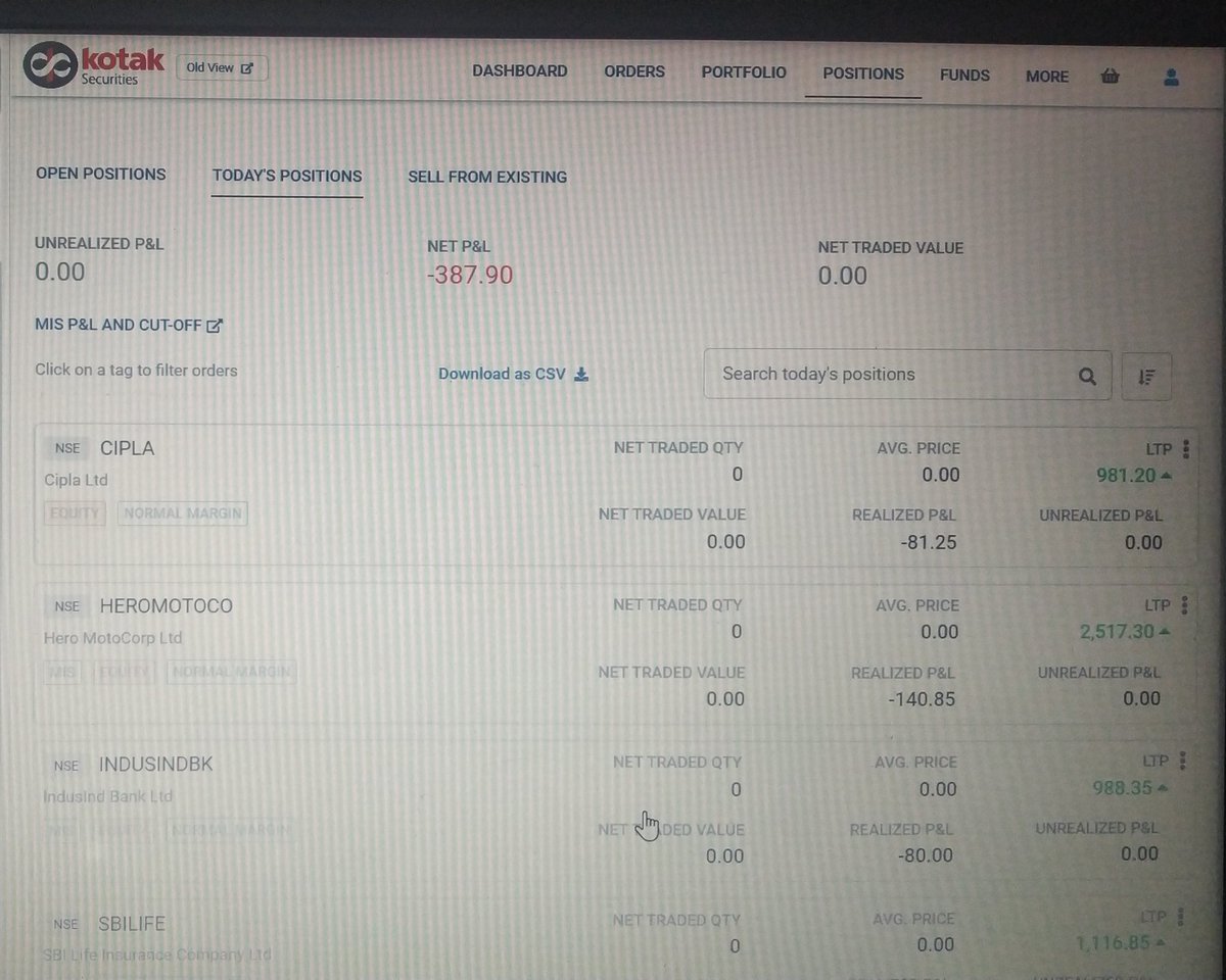 Darshanshetty21's tweet photo. Have been working on systematic trading purely based on candlestick patterns(only #EquityIntraday on #NIFTY50 stocks). I've got a respectable #riskrewardratio based on manual back testing. Started to trade live from 25th monday. Will share live trades from tomorrow.
Today's p/l https://t.co/rePbSwwP7q