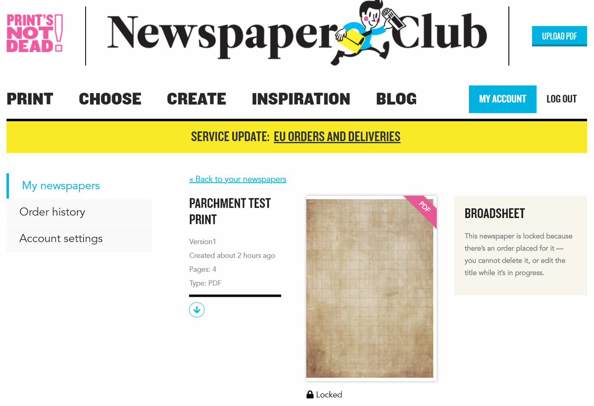 Just ordered a test print of a broadsheet newpaper for drawing dungeon maps on.