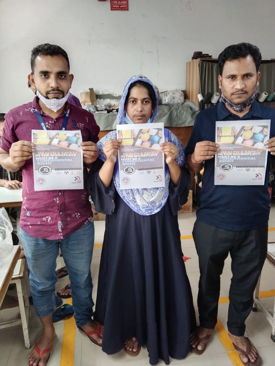 NazmaAkter73's tweet image. Today on World Day for #SafetyAndHealthAtWork, we're calling for greater investment in healthy working conditions.Workplace safety contributes in production raise &amp;amp; national economy. 
 #OSHDay
@IndustriALL_GU