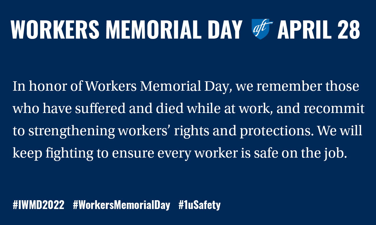Today we observes #WorkersMemorialDay to remember those who have suffered and died on the job, and to organize the fight for safe jobs. If you are interested in supporting Workers Memorial Day, <a href="/AFLCIO/">AFL-CIO ✊</a> has produced a toolkit for union members &amp; advocates. aflcio.org/about-us/confe…