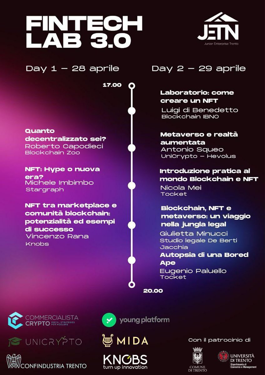 KnobsBlockchain's tweet photo. #NFT e #Metaverso al centro della 4a edizione del #Fintechlab, che si terrà oggi e domani online.
KNOBS, sponsor dell’evento, partecipa con l’intervento di Vincenzo Rana, nostro CEO dedicato a marketplace NFT e comunità blockchain.
Ci vediamo oggi alle 17!
https://t.co/QwaCwIeK0V https://t.co/85gCHqGCpK