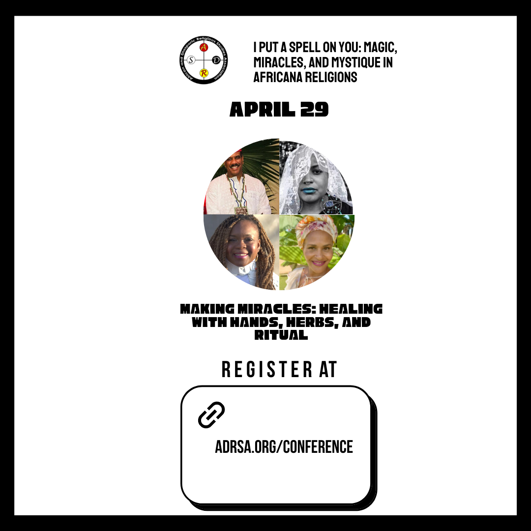 Join us Friday as we celebrate 10 years of supporting scholarship in Africana religions!

Register now at ADRSA.org/conference

#adrsa #africanspirituality #blackspirit #iyafunlayo #ifa #orisa #hoodoo #vodou #voodoo #healing #africanreligions #adrsa2022