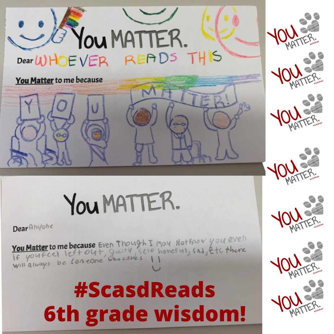 StateHighLib's tweet photo. #ScasdReads #YouMatter Cards share the wisdom of @PFMSRoar 6th graders! @StateCollegeSD https://t.co/bNNIfULBdF