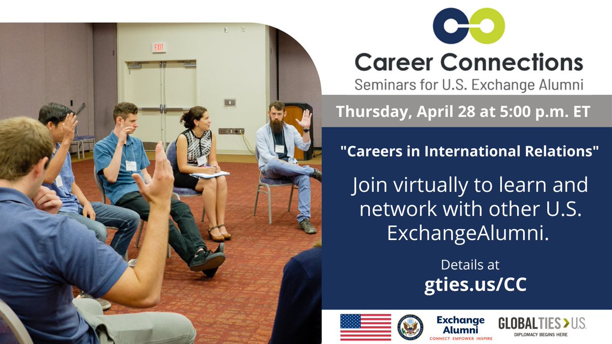 exchangealumni's tweet photo. U.S. #ExchangeAlumni: Want to build up your #CitizenDiplomacy toolkit? Join us TODAY at 5pm ET for a #CareerConnections event to learn how to stay engaged & leverage your #exchangeexperience in your career planning to achieve your goals. Details at: https://t.co/fGsa2VaGZ0 https://t.co/5v7nhspBWZ