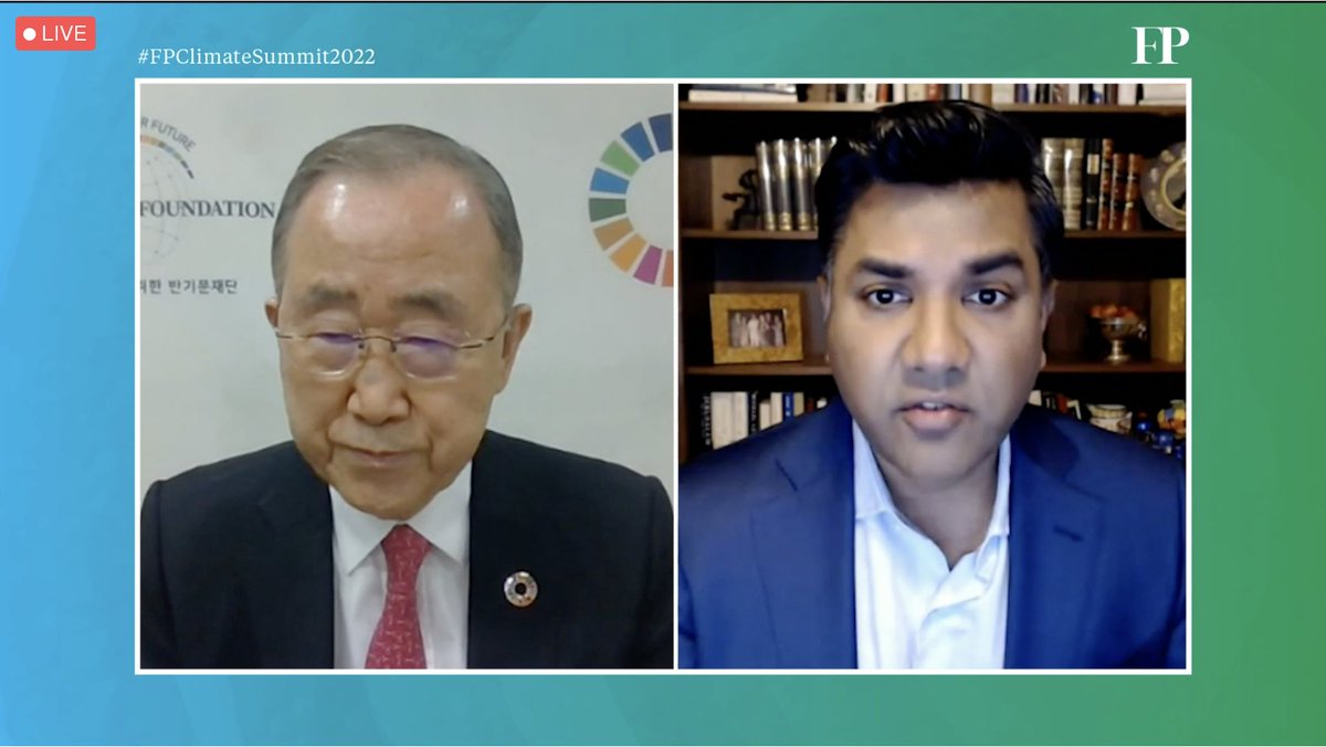 "Western governments are forsaking other hardship." Ban Ki-moon, former Secretary-General of the <a href="/UN/">United Nations</a>, on how the situation in Ukraine impacts #climatechange at our #FPClimateSummit2022. Watch live: buff.ly/3rNCSZp