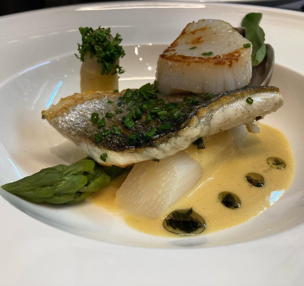 Chef Patron Luc van Iersel Restaurant La-Provence Zaltbommel Holland.
Zeebaars l coquille l asperges.
Loup de mer l pétoncle l asperge.
Wolfsbarsch l Jakobsmuschel l Spargel.
Sea bass l scallop l asparagus.