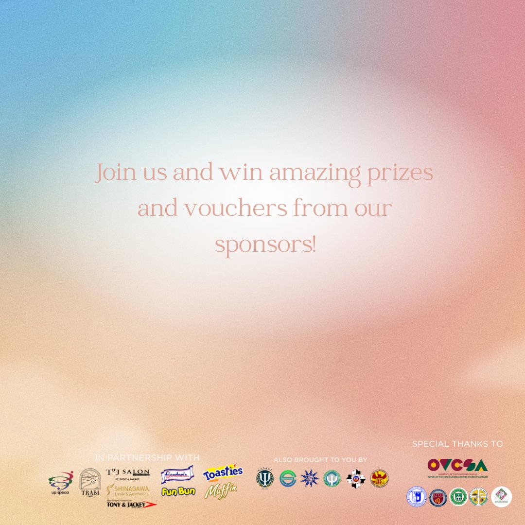 Ready na ba kayo for Soar High? Tara, kilalanin pa natin ang mga speakers!

May prizes din para sa mga unang sasagot ng post-evals form! Tara at mag-sign up na sa tinyurl.com/SOARHIGH22

Disenyo ni: Niq Alagar

#HingaMuna
#PFA2022
#SoarHigh