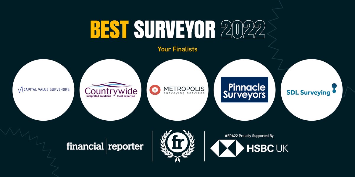 Financial Reporter (@f_reporter) on Twitter photo Our next category is for Best Surveyor - let’s see who your finalists are...
✨Capital Value Surveyors <a href="/capvalsurveyors/">C A P I T A L V A L U E</a>
✨Countrywide Surveying Services <a href="/CountrywideUK/">Countrywide</a>
✨Metropolis <a href="/metropolis_surv/">Metropolis Surveyors</a>
✨Pinnacle Surveyors <a href="/pinnaclesurvey/">Pinnacle Surveyors</a>
✨SDL Surveying <a href="/SDLsurveying/">SDL Surveying</a>
#FRA22 Our next category is for Best Surveyor - let’s see who your finalists are...
✨Capital Value Surveyors <a href="/capvalsurveyors/">C A P I T A L V A L U E</a>
✨Countrywide Surveying Services <a href="/CountrywideUK/">Countrywide</a>
✨Metropolis <a href="/metropolis_surv/">Metropolis Surveyors</a>
✨Pinnacle Surveyors <a href="/pinnaclesurvey/">Pinnacle Surveyors</a>
✨SDL Surveying <a href="/SDLsurveying/">SDL Surveying</a>
#FRA22