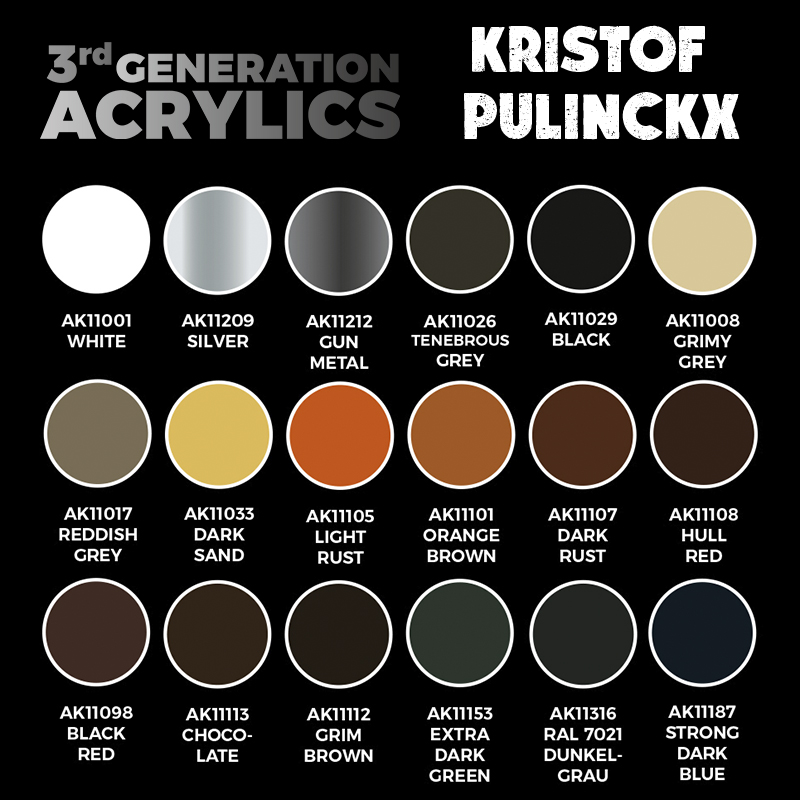 Ak_Interactive's tweet photo. SIGNATURE SET – TOTAL CHIPPING – KRISTOF PULINCKX SET
Includes 18 acrylic colors especially useful for reproducing chipping effects on military vehicles, scifi, ships, civilian vehicles, scenery, etc.
👇👇
https://t.co/SWXL17K8sz
#AKNews #AKInteractive #SignatureSet https://t.co/IKcgOeNkSm