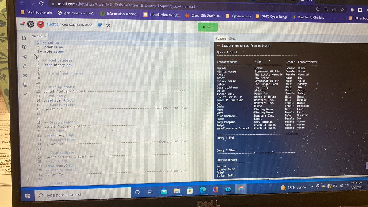 When a student tells you a challenging lab programming #sqldatabases was fun it makes this teachers day! #ourbmsa students knocked it out of the park using @Replit #masterylearning #middleschoolcte #stem #csforall #ohiocte