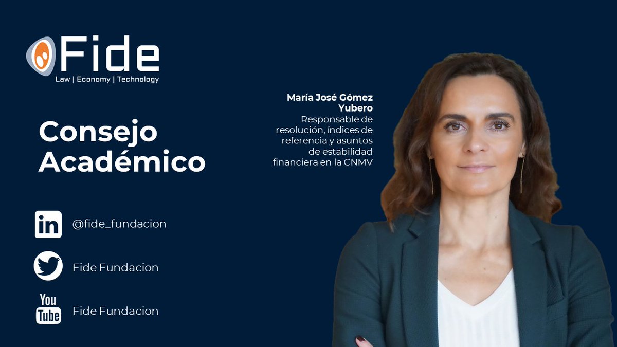 Nos complace anunciar que <a href="/mjgyubero/">MaríaJoséGómezYubero</a>, Responsable de resolución, índices de referencia y asuntos de estabilidad financiera en la #CNMV se incorpora al Consejo Académico de Fide.

¡Bienvenida! 

Perfil 👉  thinkfide.com/maria-jose-gom…