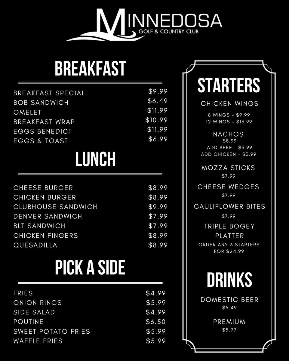 Minnedosa Golf Club (@minnedosagolf) on Twitter photo WE ARE OPENING… the restaurant at least!
Minnedosa Golf & Country Club Restaurant will open for the 2022 season this Saturday at 9:00am.
The Pro Shop and Restaurant will be open daily from 9:00am to 2:00pm.
Opening day for the golf course coming soon…👀 WE ARE OPENING… the restaurant at least!
Minnedosa Golf & Country Club Restaurant will open for the 2022 season this Saturday at 9:00am.
The Pro Shop and Restaurant will be open daily from 9:00am to 2:00pm.
Opening day for the golf course coming soon…👀