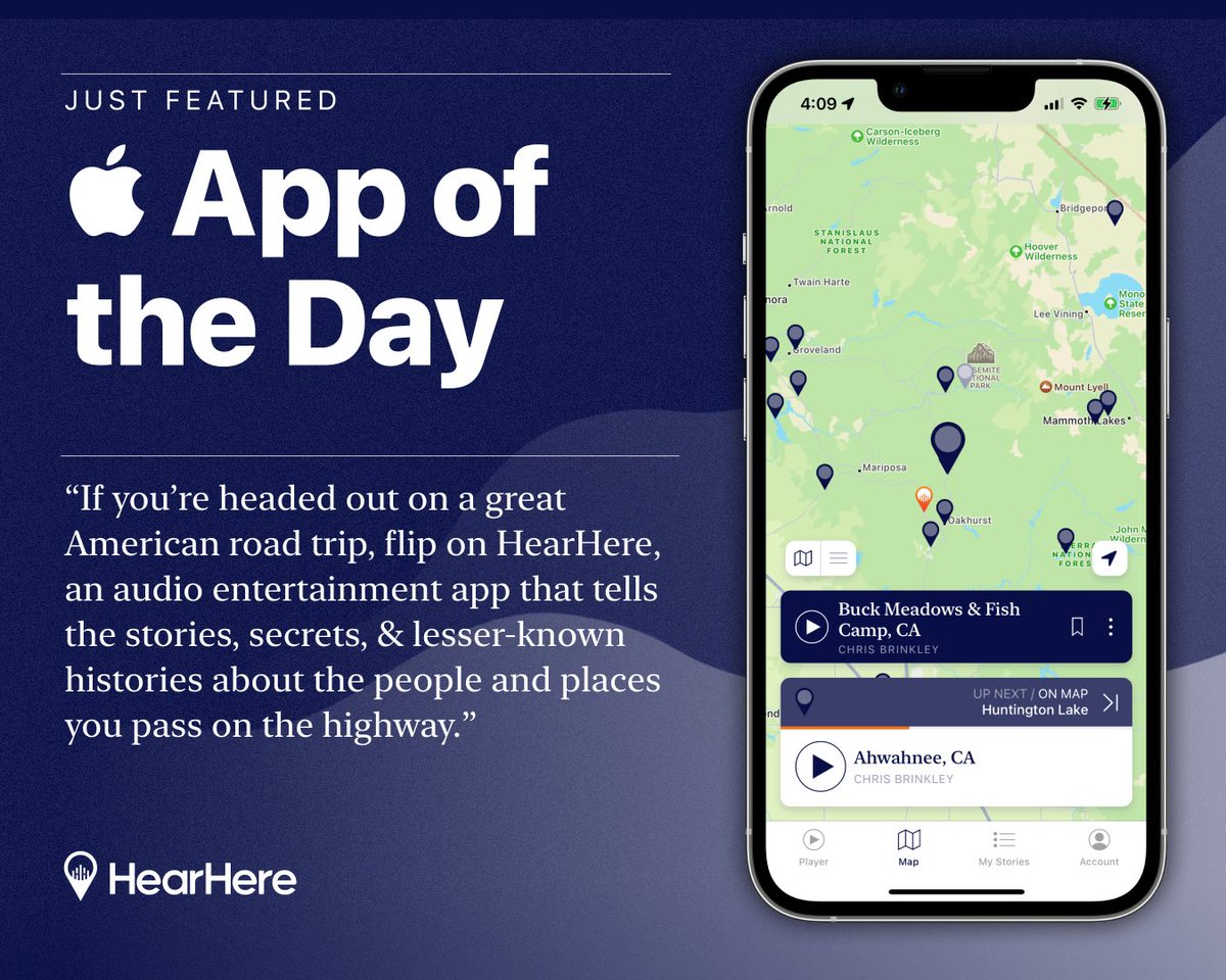 I’m proud to let you know that our app, @HearHereDotCom, is Apple’s App of the Day. Here’s to the many stories we’ve told—and to the many more we’ve yet to tell. -KC  #AppOfTheDay #HearHere