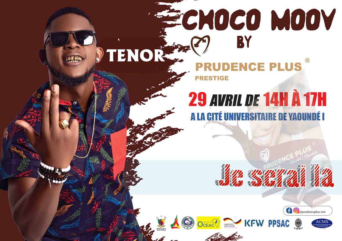 TENOR_officiel's tweet photo. Rendez vous ce 29 avril dès 14H à la Cité Universitaire de Yaoundé 1.
#PrudencePlus
#ChocoMoov https://t.co/BPKhGcUDWG